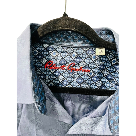 Robert Graham Paisley Blue Roll Flip Cuff Button Down Shirt Size XL Long Sleeve - Picture 2 of 6